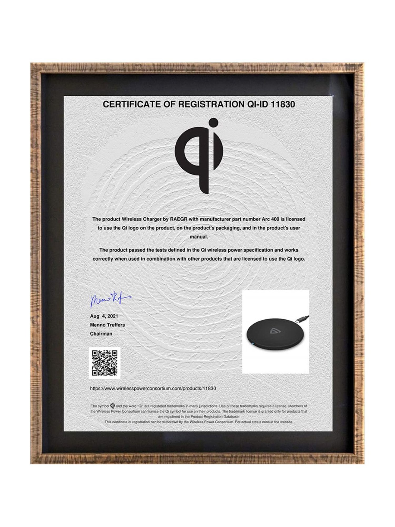 RAEGR Arc 400 RG10121 Type-C PD Qi Certified Wireless Charger (Matte Black)