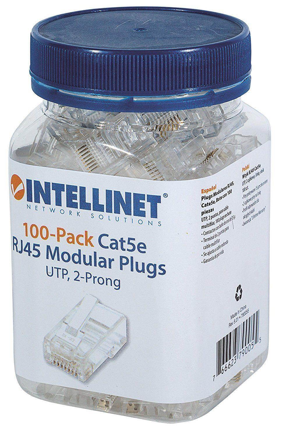 CAT.5e RJ45 Plugs, 100-Pack in a Jar, Intellinet 790055