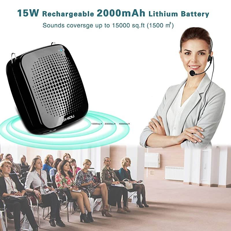 Amplifier 15W Portable Microphone Speaker Headset-2000mAh Rechargeable Mini Compact Megaphone Mic Amplifier System with Waistband Original Sound Pa Amp for Teachers, Classroom, Singing ect