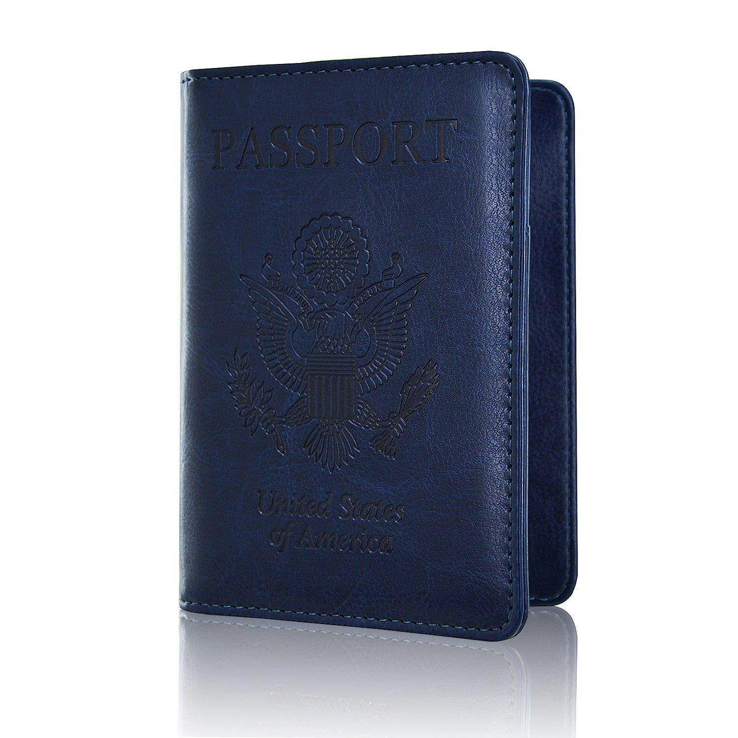 Passport Holder Cover, ACdream Travel Leather RFID Blocking Case Wallet for Passport, Dark Blue