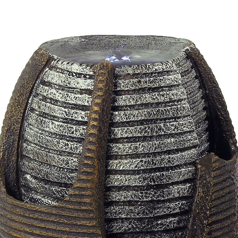 Sunnydaze Outdoor Polyresin Solar Powered Bubbling Pot with Silver Accents Water Fountain with LED Light - 22"