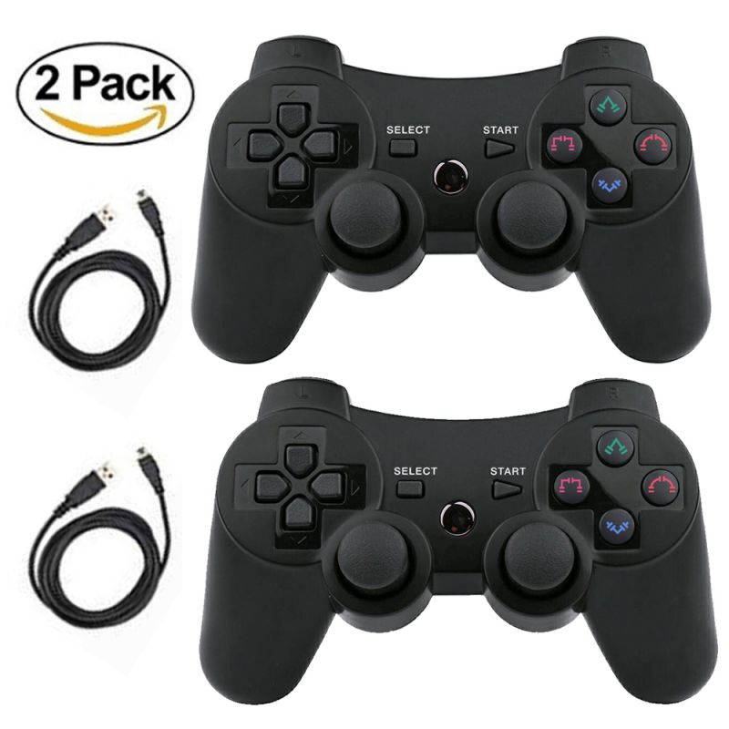 PS3 Controller Wireless 2 Pack Gamepad for PlayStation 3 Bluetooth Game Controller Remote Control Support PS3 with USB Cable (2 Pack Black)