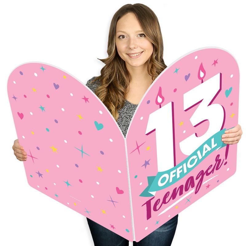 Big Dot of Happiness Girl 13th Birthday - Happy Birthday Giant Greeting Card - Big Shaped Jumborific Card - 16.5 x 22 inches