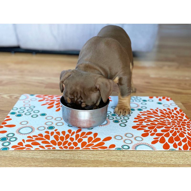 Drymate Dog and Cat Feeding Placemat - Blossoms Orange & White