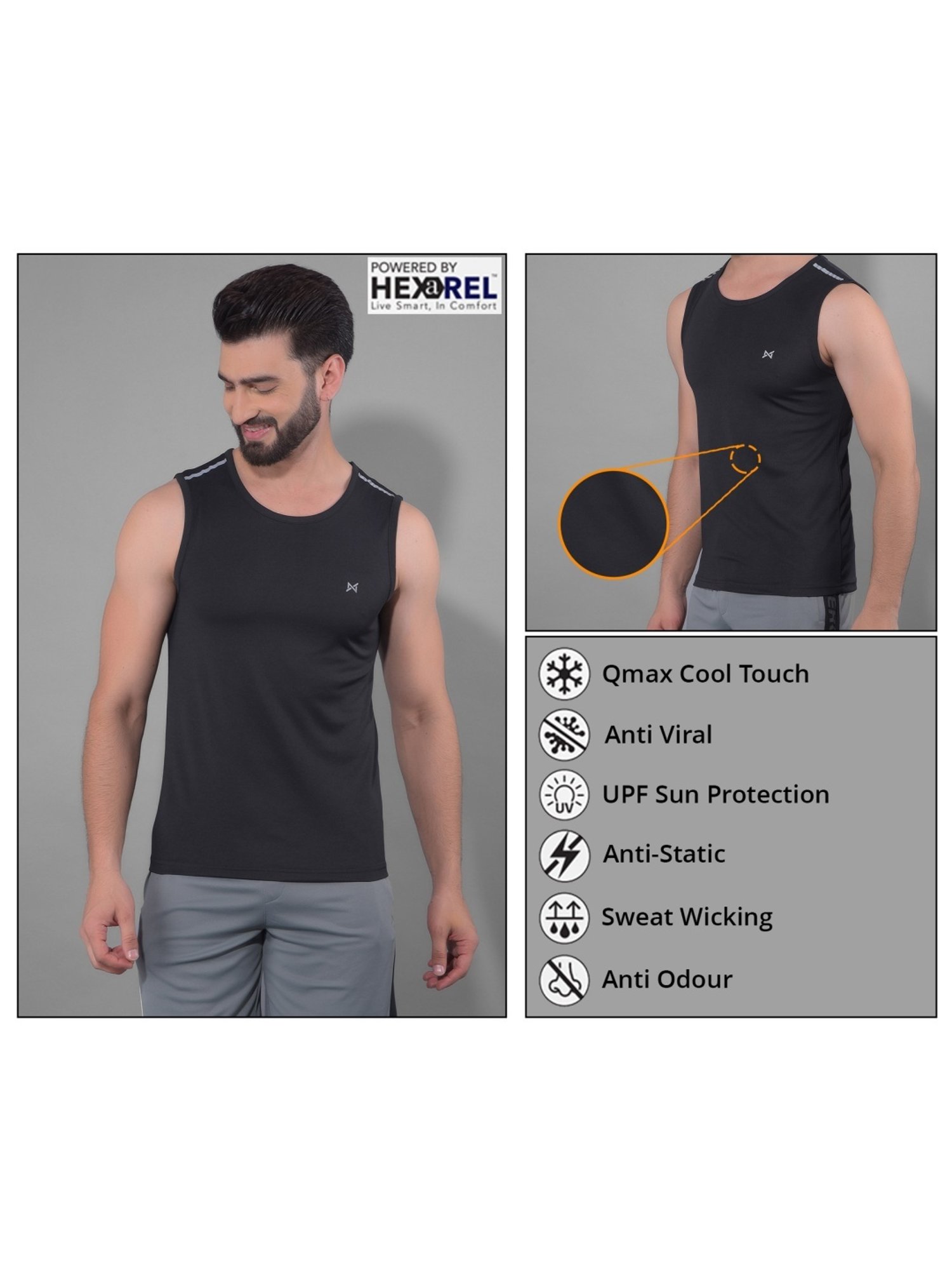 Force NXT Multicolored Regular Fit Gym Vest - Pack Of 3