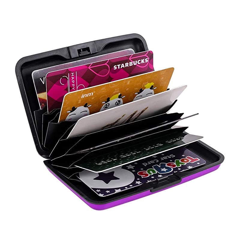 RFID Blocking Credit Card Protector Aluminum ID Case Hard Shell Business Card Holders Metal Wallet for Men or Women (Aluminum, Purple)
