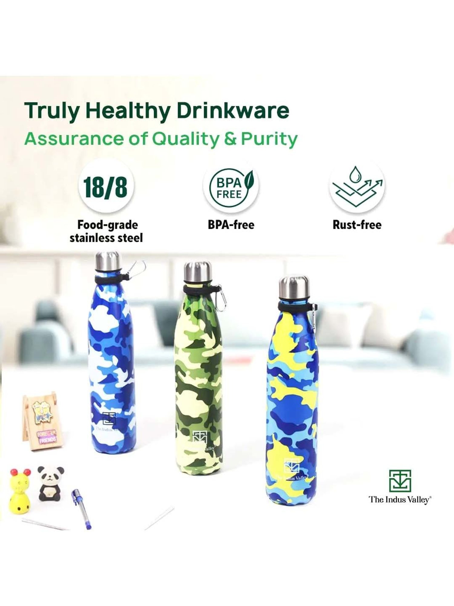 The Indus Valley Yellow & Blue Stainless Steel Vaccum Insulated Water Bottle (1 L)