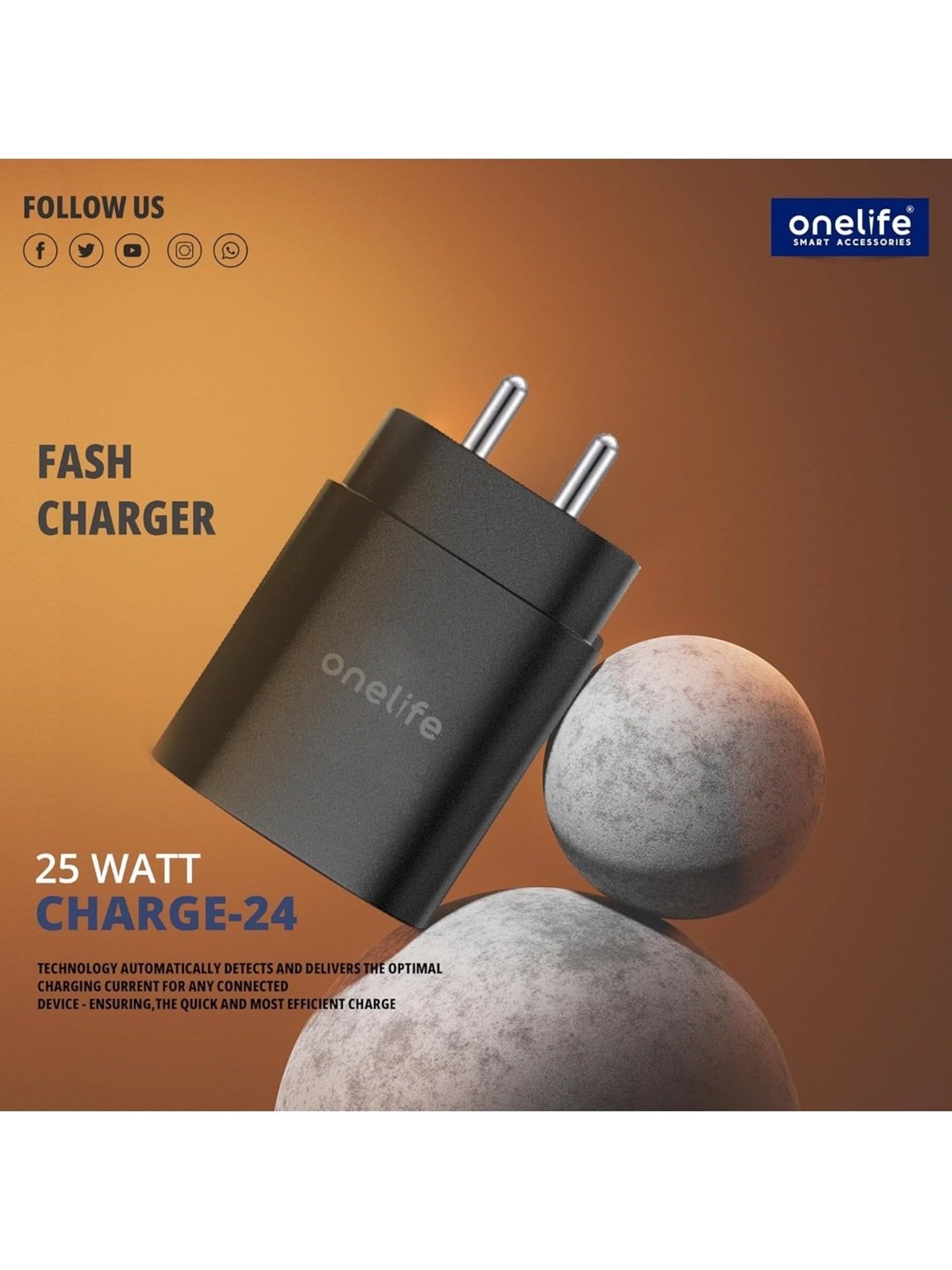 One Life 25W PD Singe Port Fast Wall Charger with Multi-Layer Protection (Black)