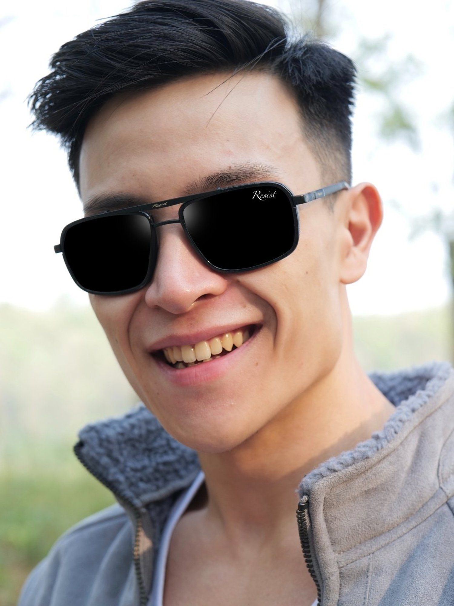 Resist Eyewear Black Rectangular Unisex Sunglasses