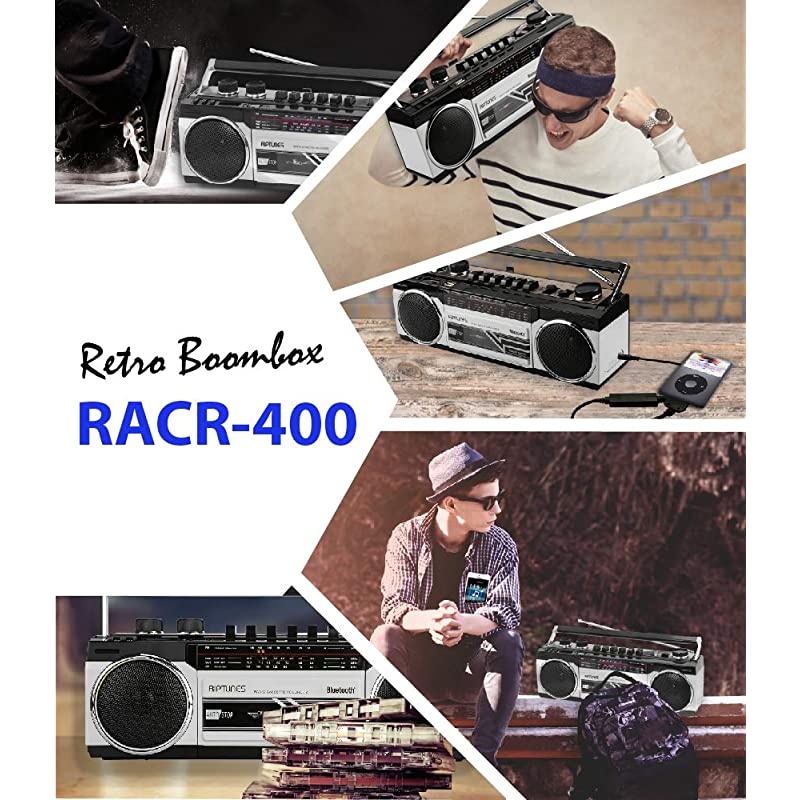 Cassette Boombox Retro Blueooth Boombox Cassette Player and Recorder AMFM SW1SW2 Radio4Band Radio USB SD Silver