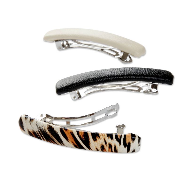 scunci Barrettes - Tan/Leopard/Black - 3pk