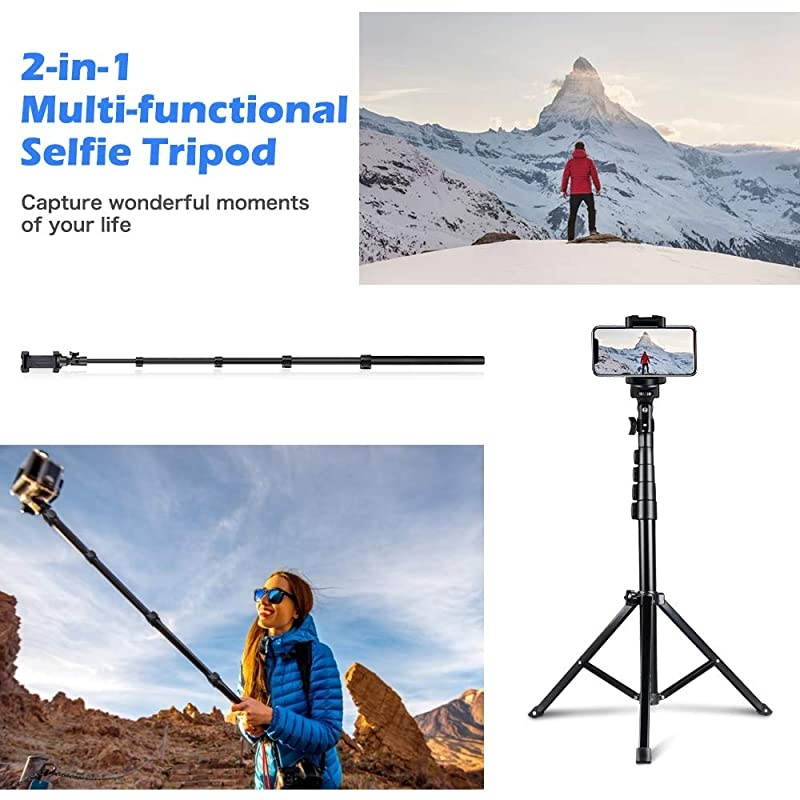 54inch Selfie Stick Tripod Detachable and Extendable Phone Tripod for Cell Phone Compatible with Smartphone Includes Wireless Remote Cell Phone Holder and Gopro Adapter