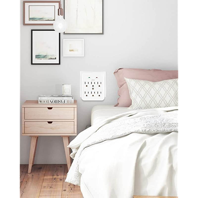 Wall Surge Protector 980 Joule 6Outle Wall Plug Adapter Power Strip White