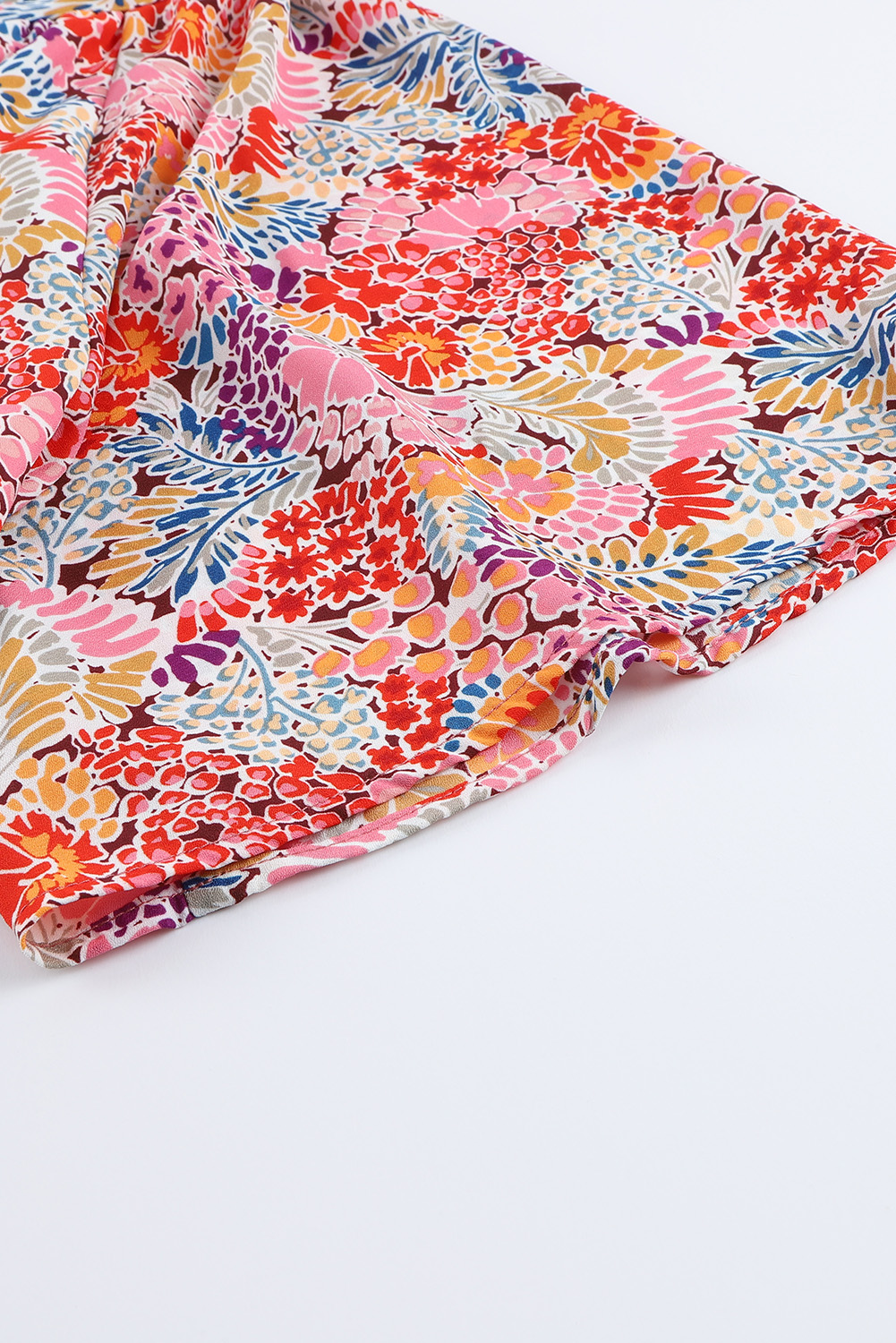 Multicolor Gorgeous Notch V Neck Short Sleeve Floral Blouse