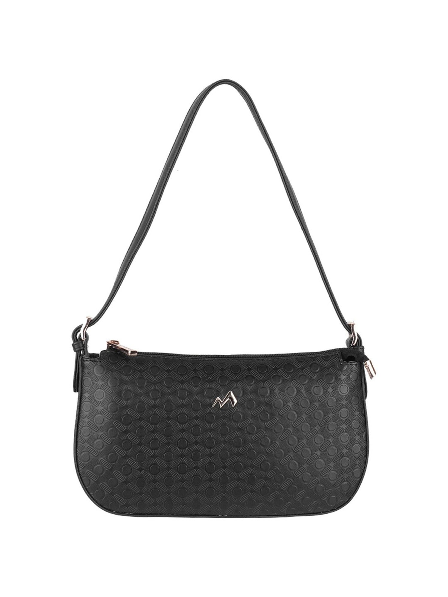 Metro Black Synthetic Textured Shoulder Handbag