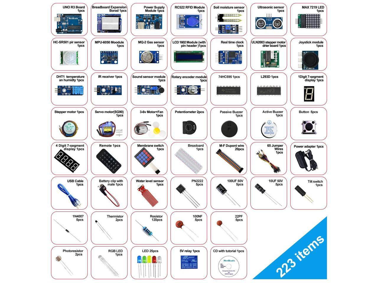 REXQualis Arduino UNO R3 Complete Starter Kit w/Detailed Tutorial for Arduino UNO