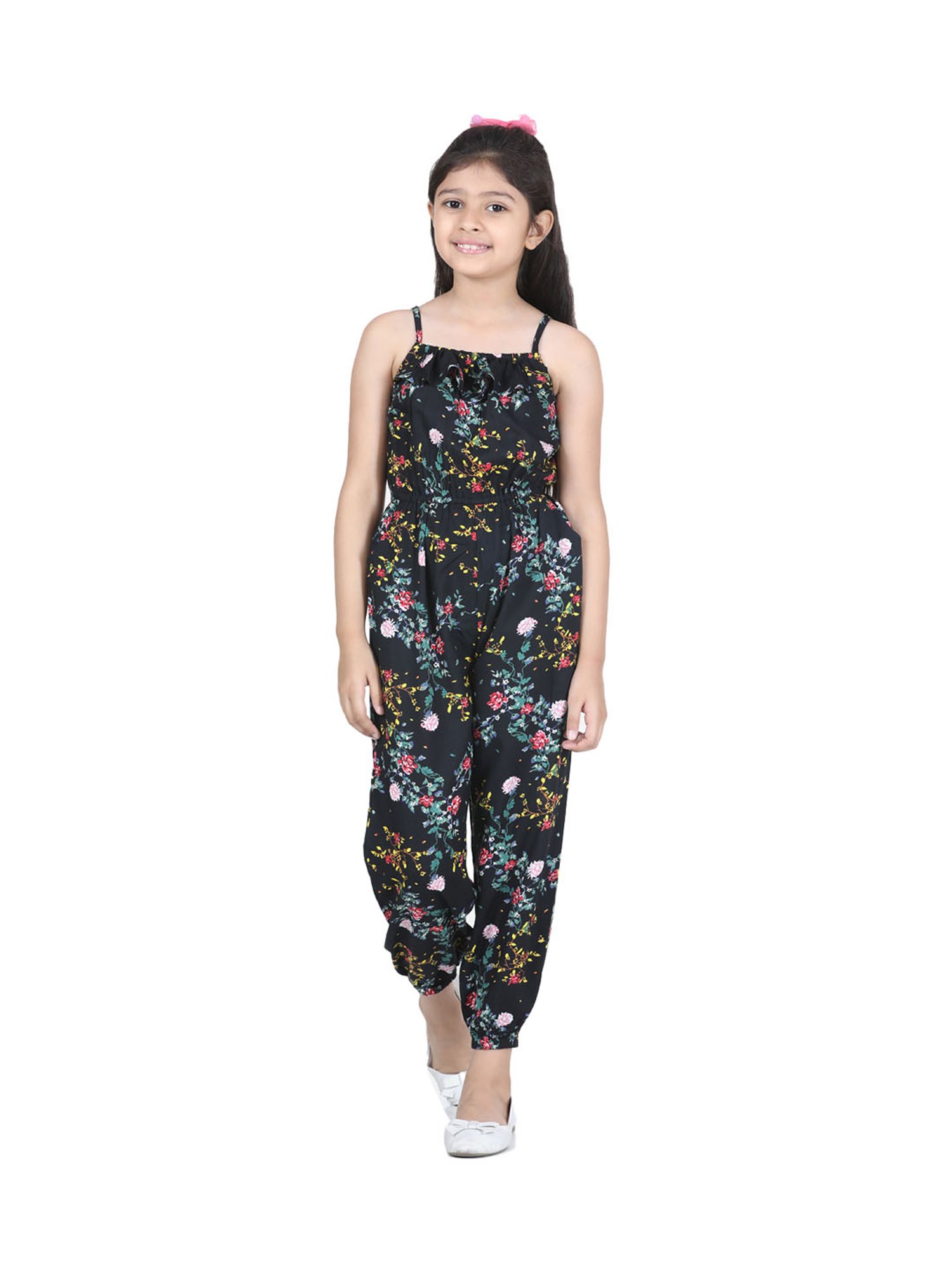 StyleStone Kids Black Printed Jumpsuit