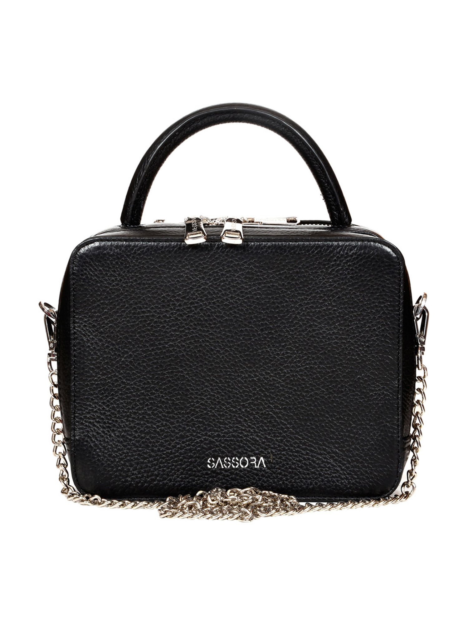 SASSORA Kate Black Leather Medium Handbag