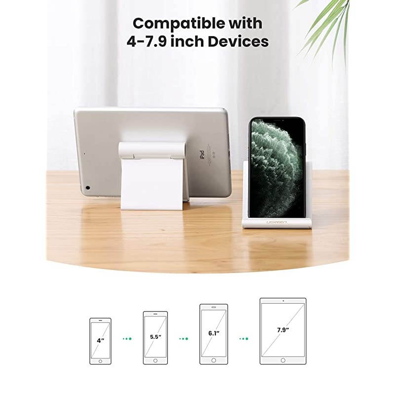 Cell Phone Stand Holder for Desk Adjustable Compatible for iPhone 12 Pro Max 11 SE XS XR 8 Plus 6 7 Samsung Galaxy Note20 S20 S10 S9 S8 Android Smartphone Mobile Phone Dock Foldable White