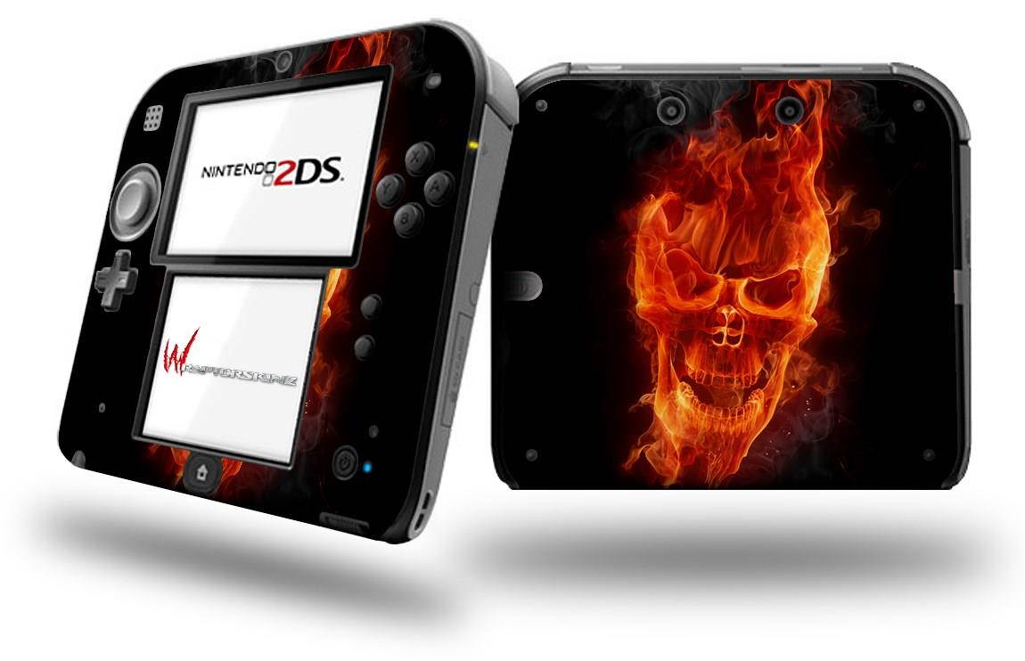 Flaming Fire Skull Orange - Decal Style Vinyl Skin fits Nintendo 2DS