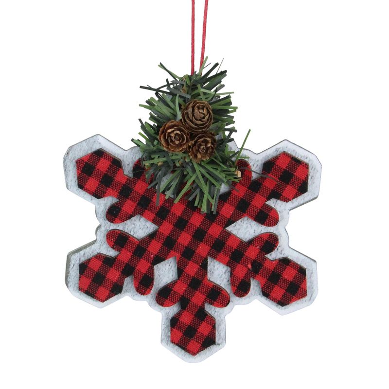 Burton and Burton 6" Artificial Pine and Pine Cone Plaid Snowflake Christmas Ornament - Red/Black