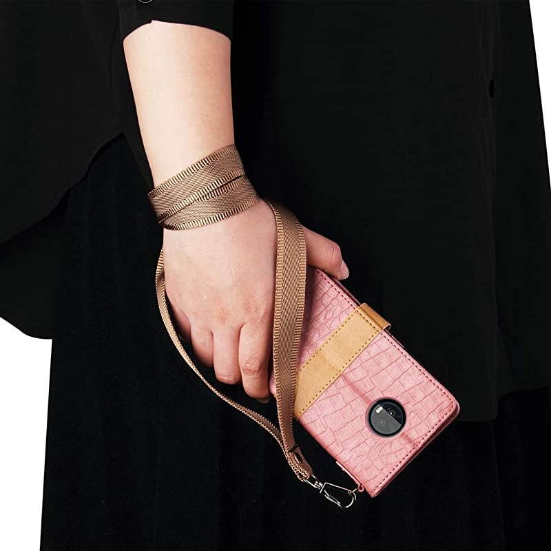 Z3 Play Case,Z3 Case,CH-IC Handmade[Wrist Strap] Flip Folio Leather Wallet Cover with Card Slots, Kickstand, Magnetic Clousure,Cash Pockets for rola Z Play (3nd Gen) 2018 (Pink)