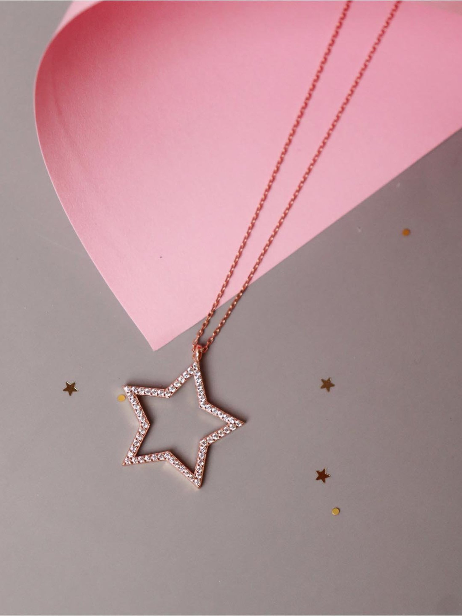 Curio Cottage 92.5 Sterling Silver Rose Gold-Plated Star Necklace for Women