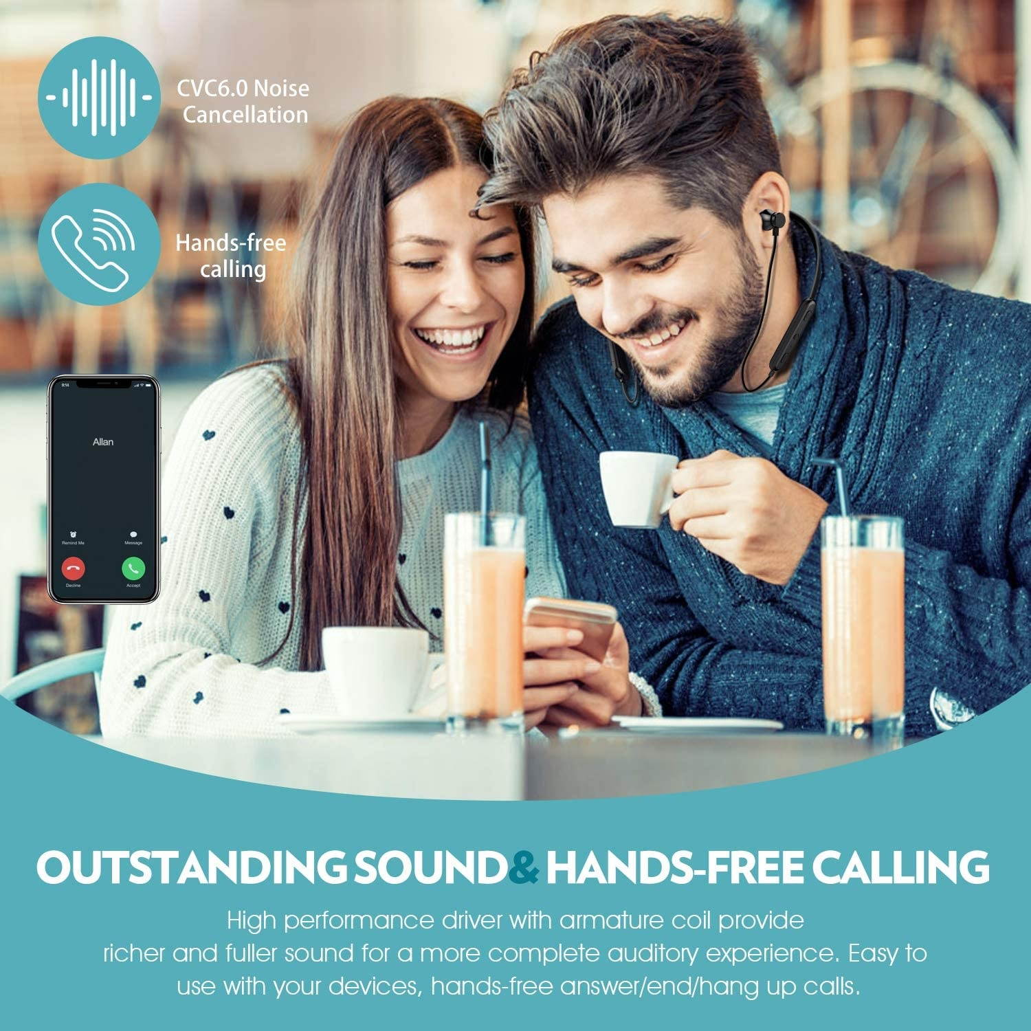 Bluetooth Headphones Neckband 20Hrs Playtime V4.2 Wireless Headset Sport Noise Cancelling Earbuds w/Mic for Gym Running Compatible with iPhone Samsung Android (Black)