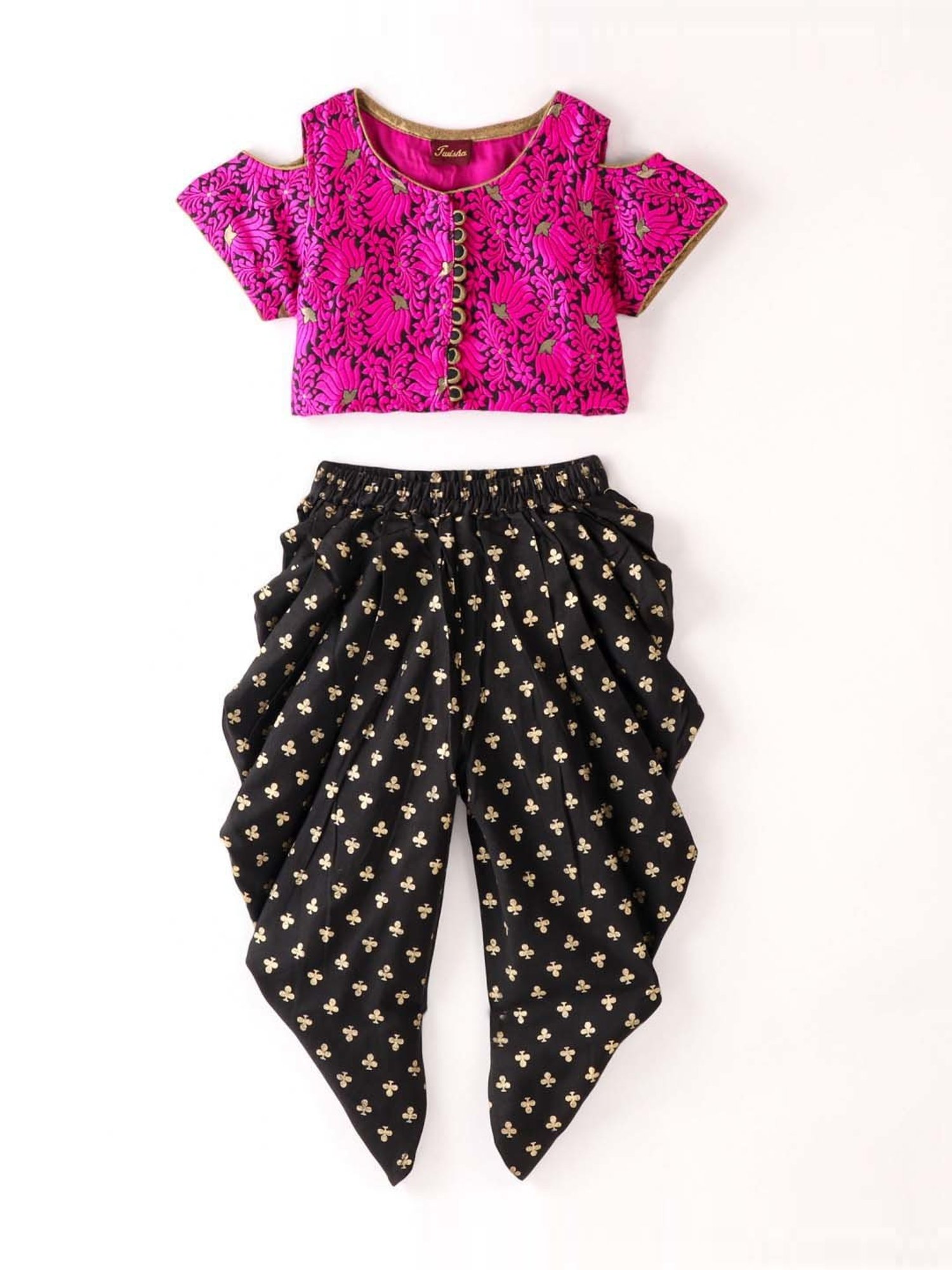 TWISHA Kids Pink & Black Printed Top Set