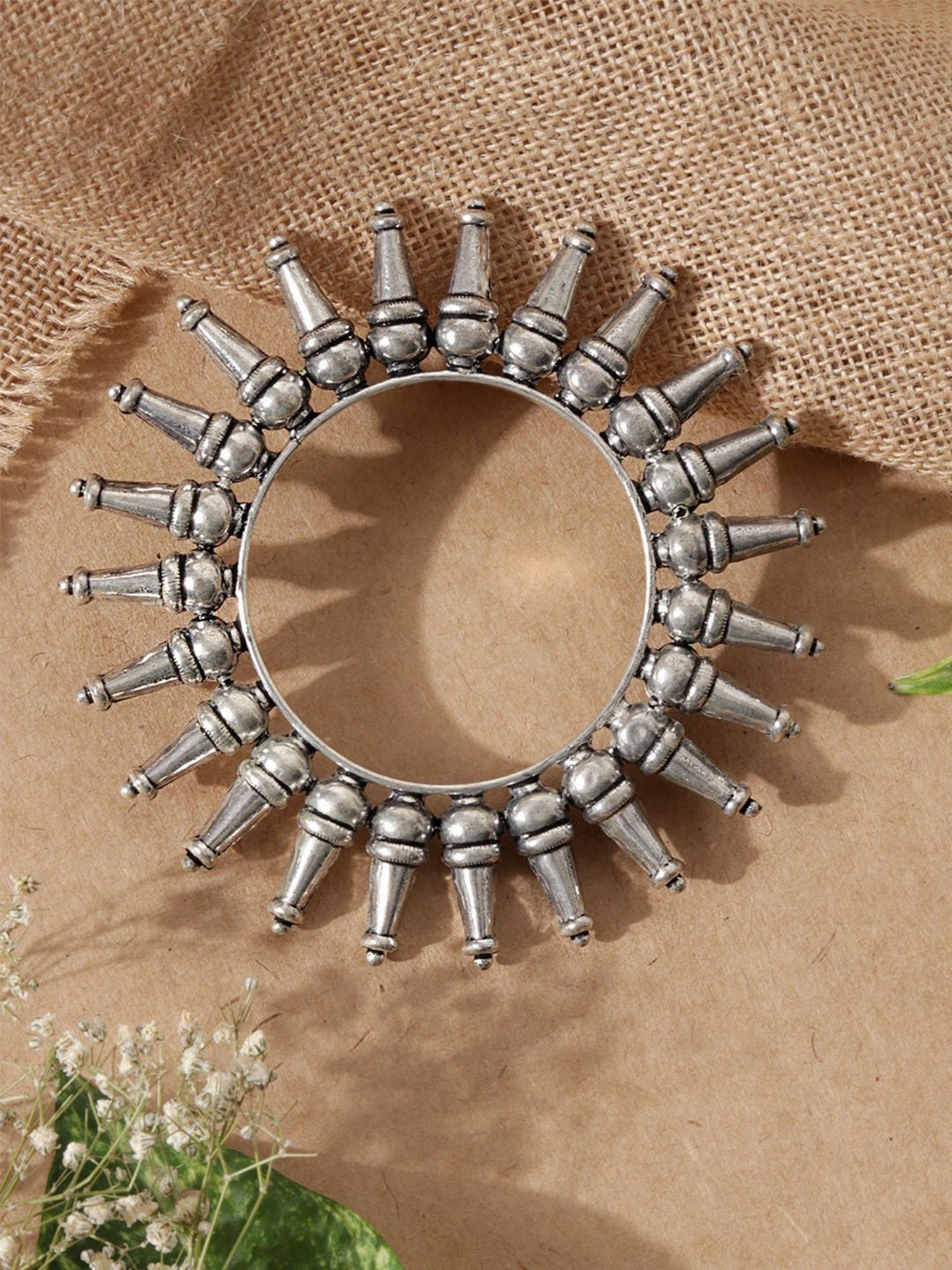 Fida Silver-Plated Oxidised Tribal Kada Bangle for Women