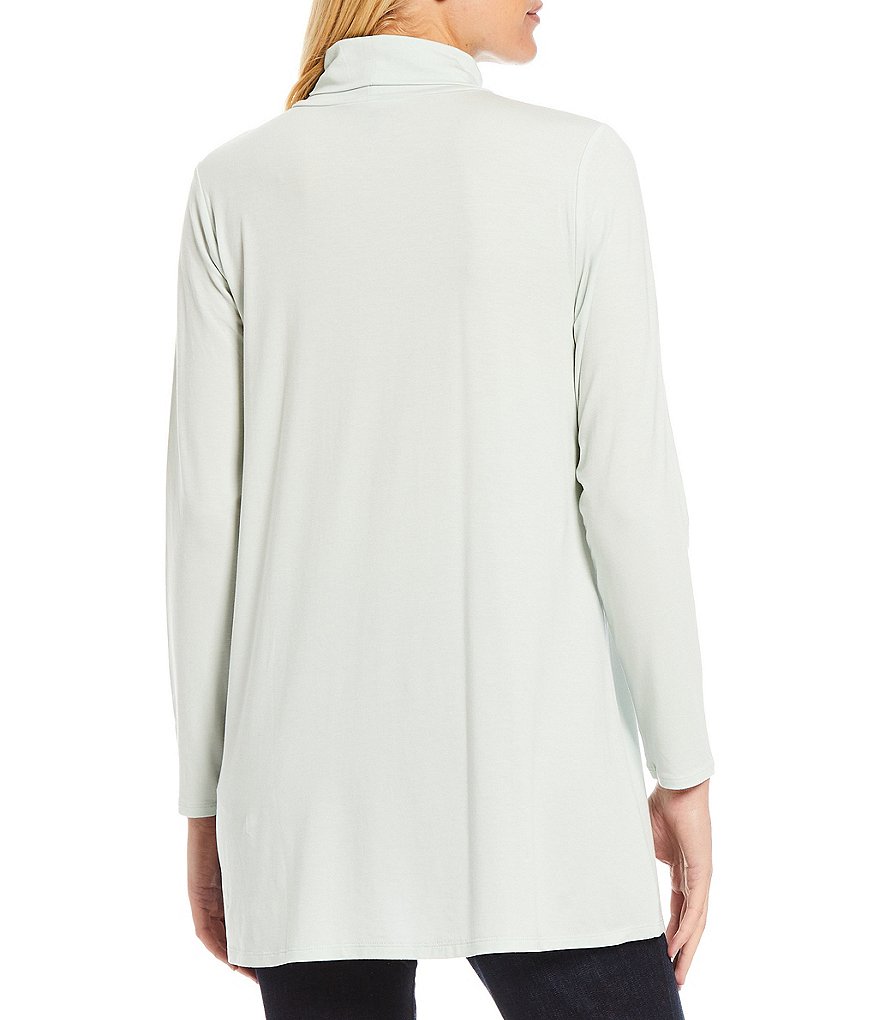 Eileen Fisher Fine Stretch Knit Jersey Scrunch Mock Neck Long Sleeve Tunic