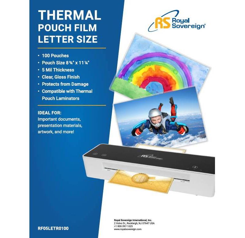 Royal Sovereign 100ct Letter Size 5 Mil Thermal Pouch Laminating Film