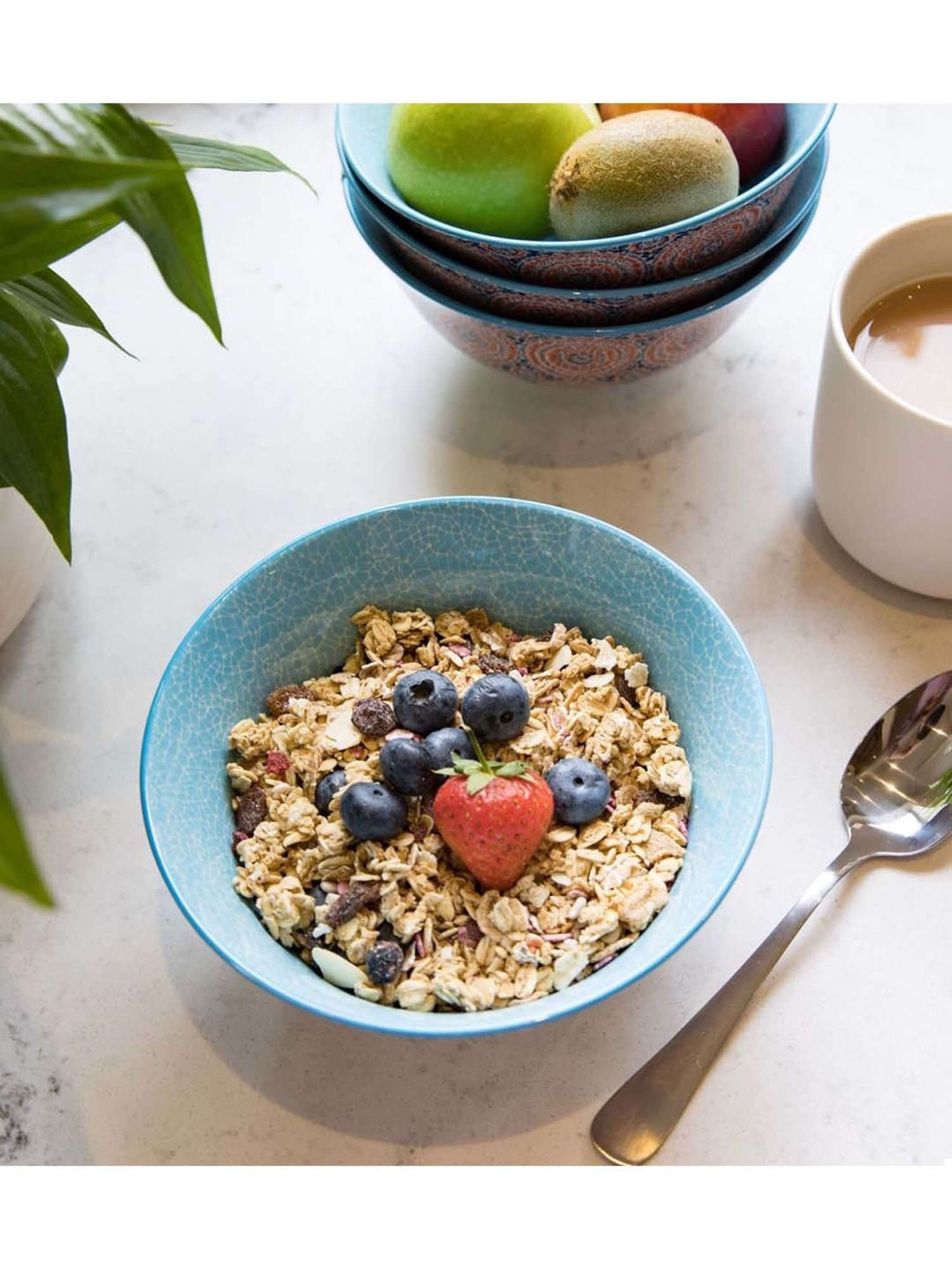 KitchenCraft Blue & Red Stoneware Fruit Bowl
