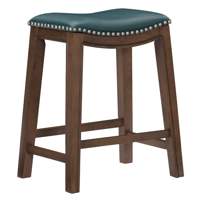 Homelegance 24-Inch Counter Height Wooden Bar Stool with Solid Wood Legs and Faux Leather Saddle Seat Kitchen Barstool Dinning Chair, Green and Gray