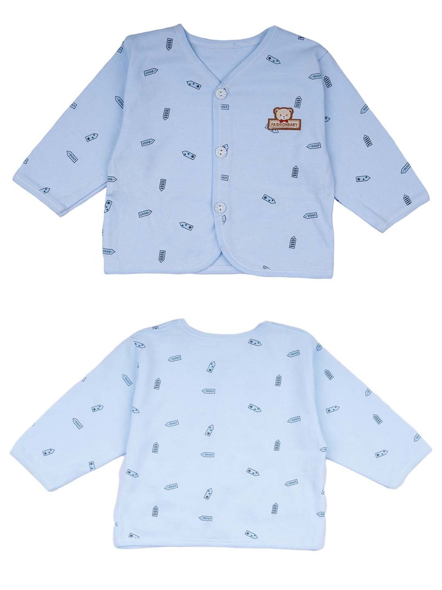Baby Moo Kids Blue Printed Full Sleeves T-Shirt Set