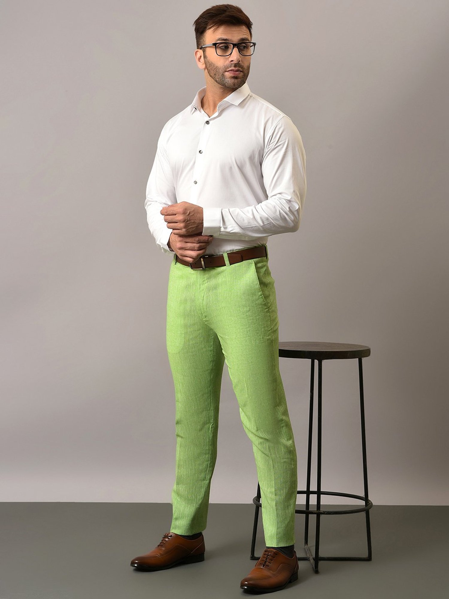 Hangup Green Regular Fit Flat Front Trousers