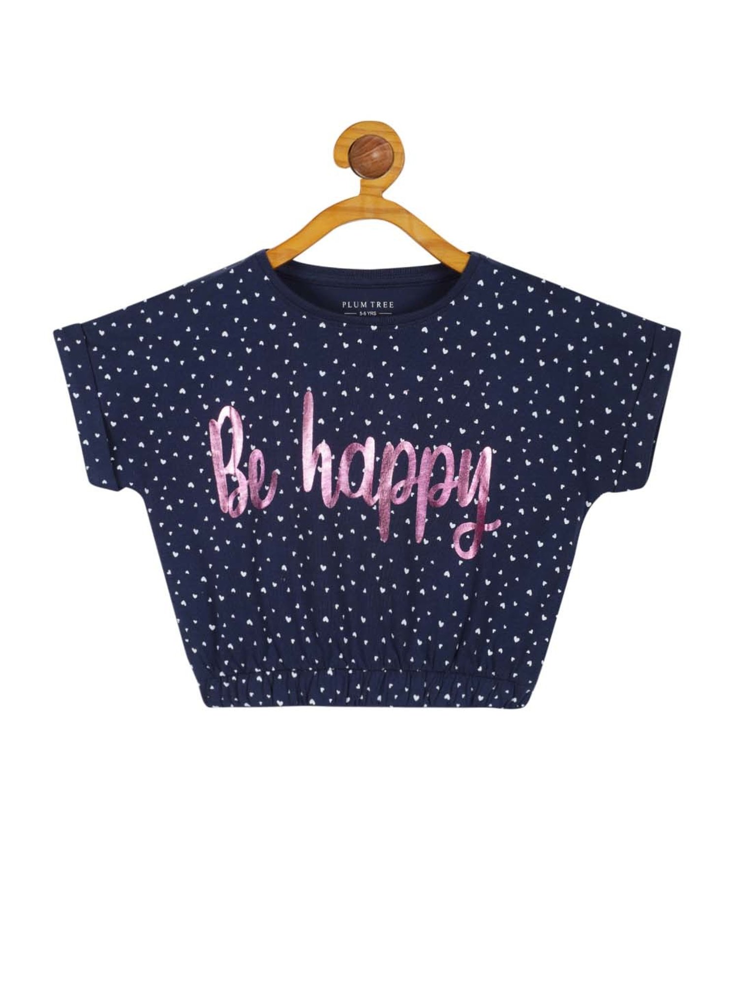 Plum Tree Kids White & Navy Cotton Printed Crop Top (Pack of 2)