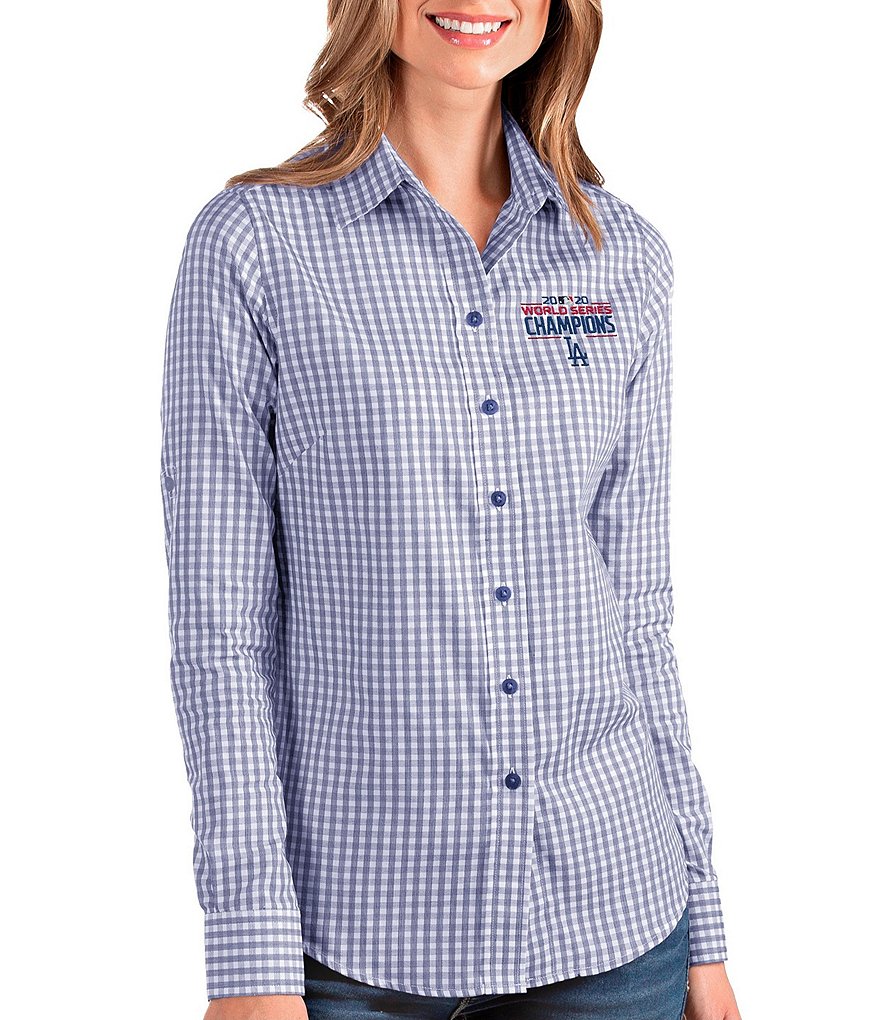 Antigua Women's MLB Los Angeles Dodgers 2020 World Series Champions Structure Long-Sleeve Gingham Woven Shirt