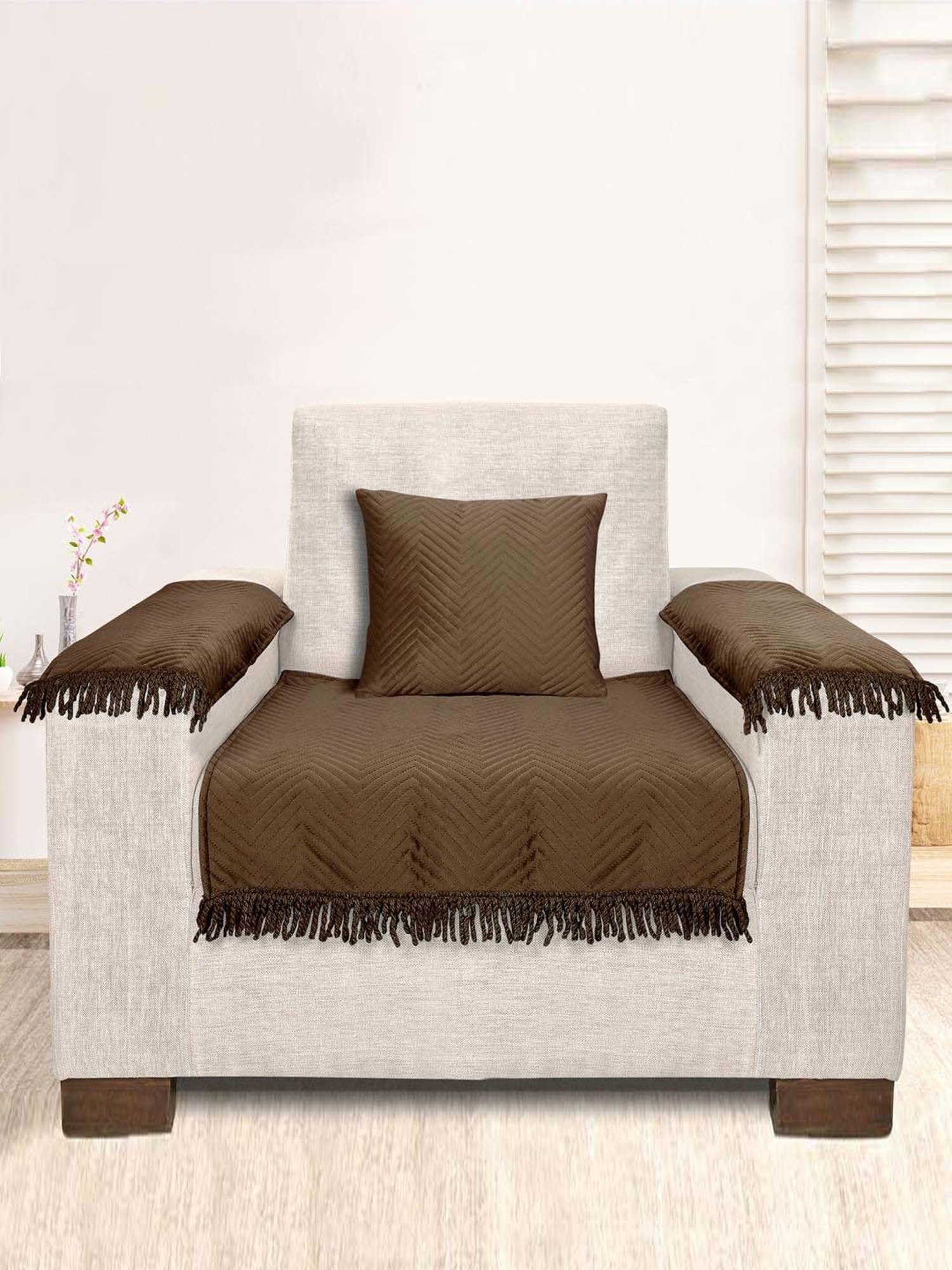 Saral Home Easy Living Brown Velvet Sofa Cover Set