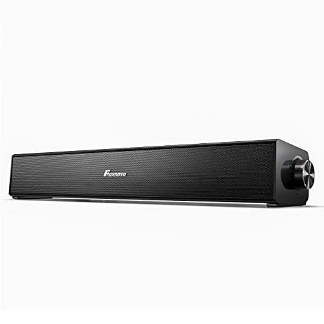 Computer Speakers, Foxnovo Wireless & Wired PC Soundbar, 20W Powerful Stereo Audio USB-Powered Computer Sound Bar Speaker for PC Desktop Laptop Smartphone Tablet TV, 3.5mm Aux-in & RCA Connection