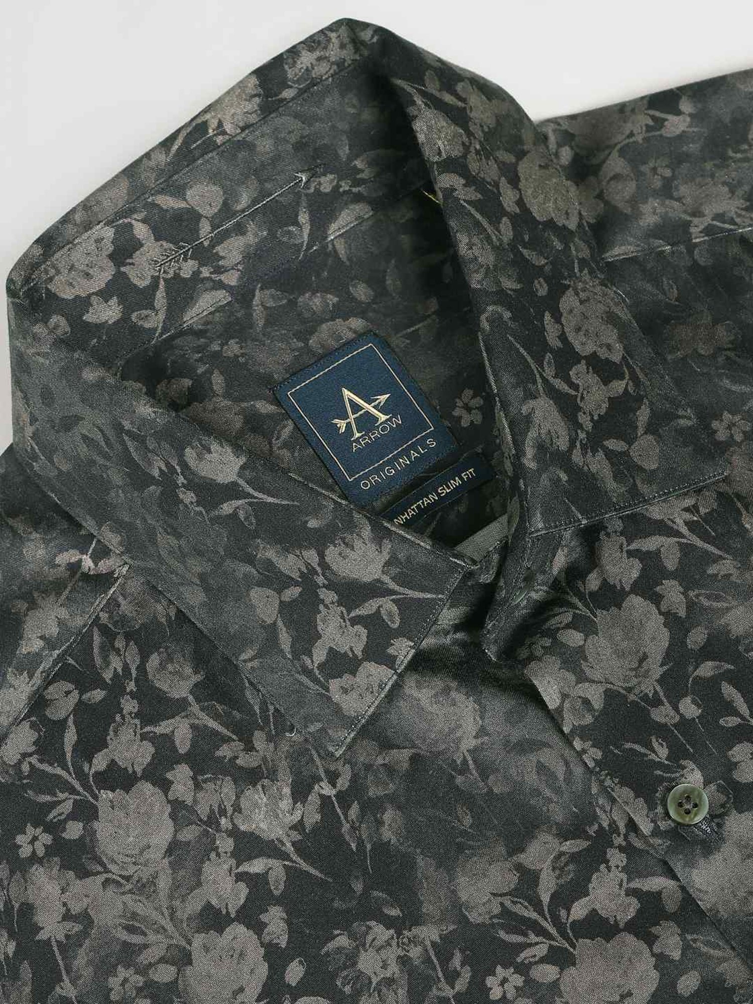 Arrow Navy Blue Cotton Slim Fit Printed Shirt