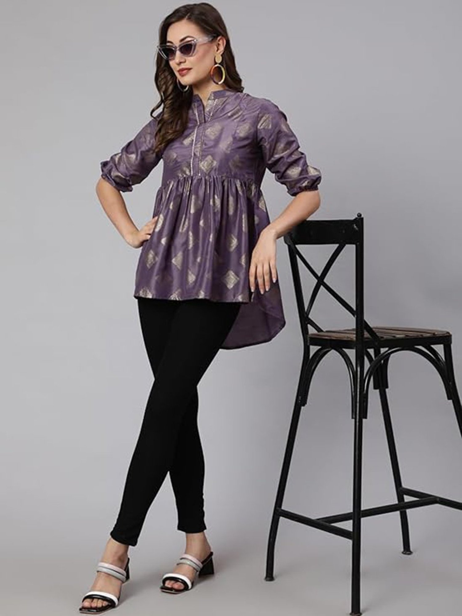 Jaipur Kurti Purple Printed Peplum Top