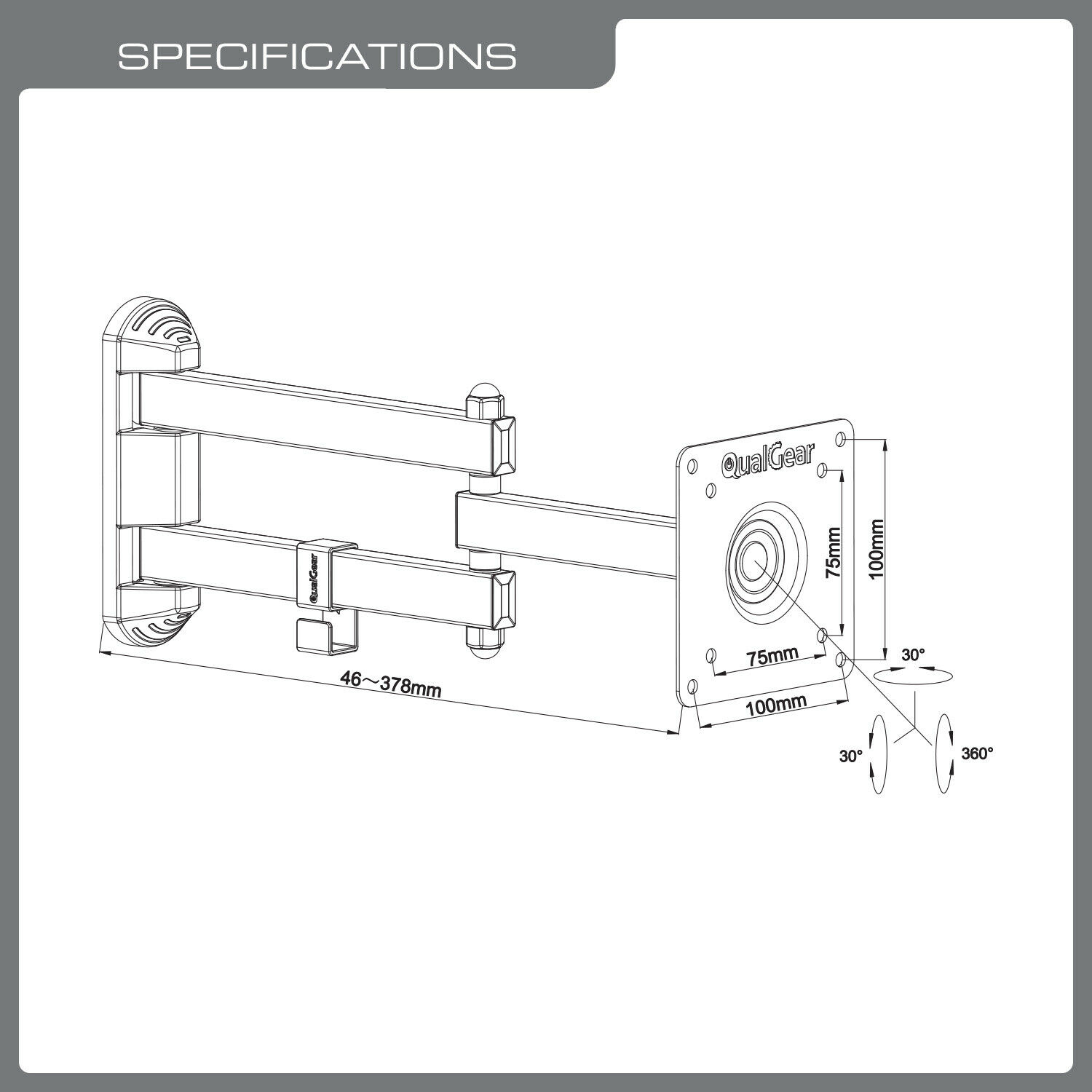 QualGear&reg; QG-TM-022-BLK Articulating TV Wall Mount 15-27 Inch, Black