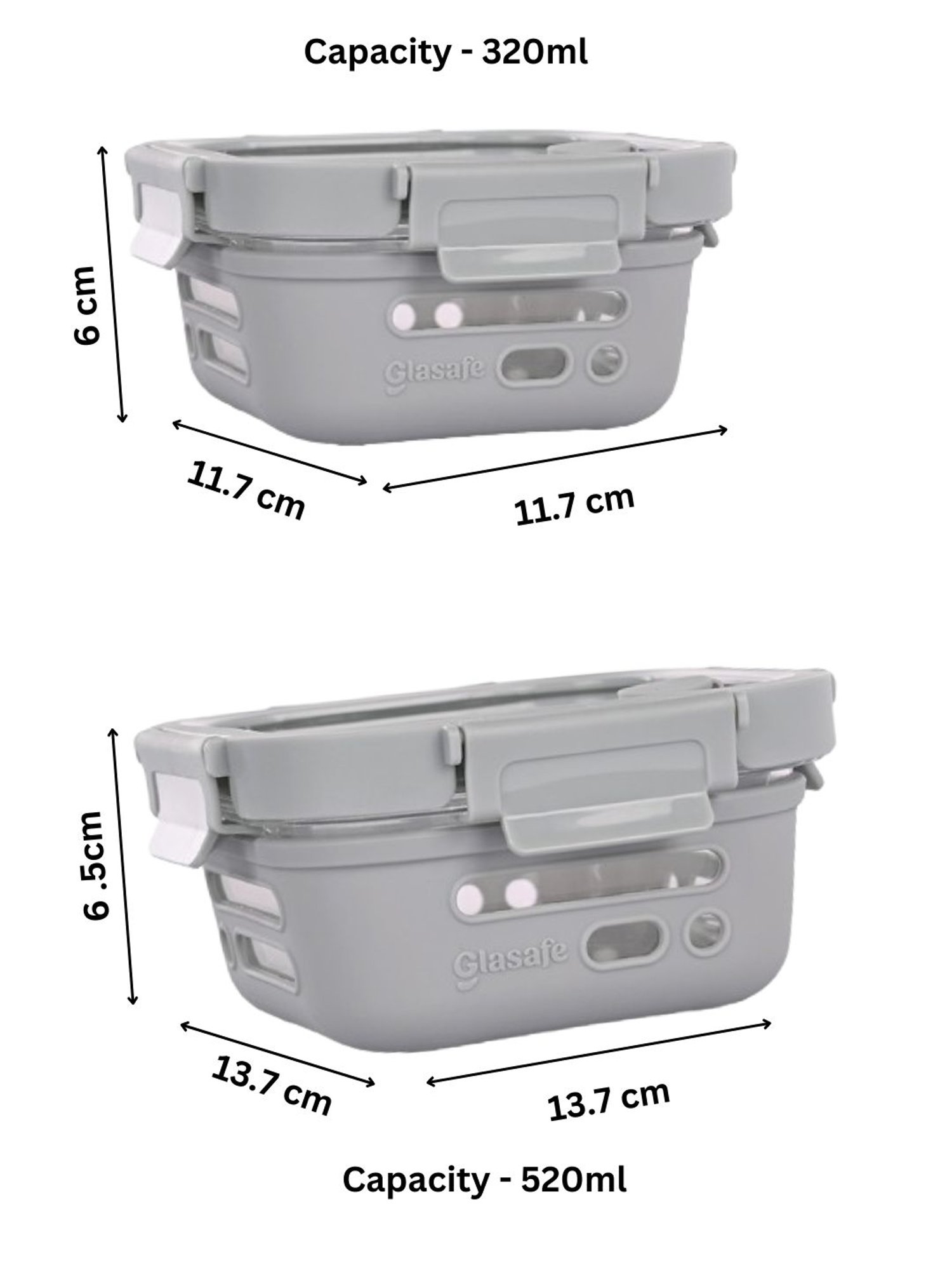 Glasafe Fresh Grip Slate Grey Borosilicate Tiffin - Set of 3