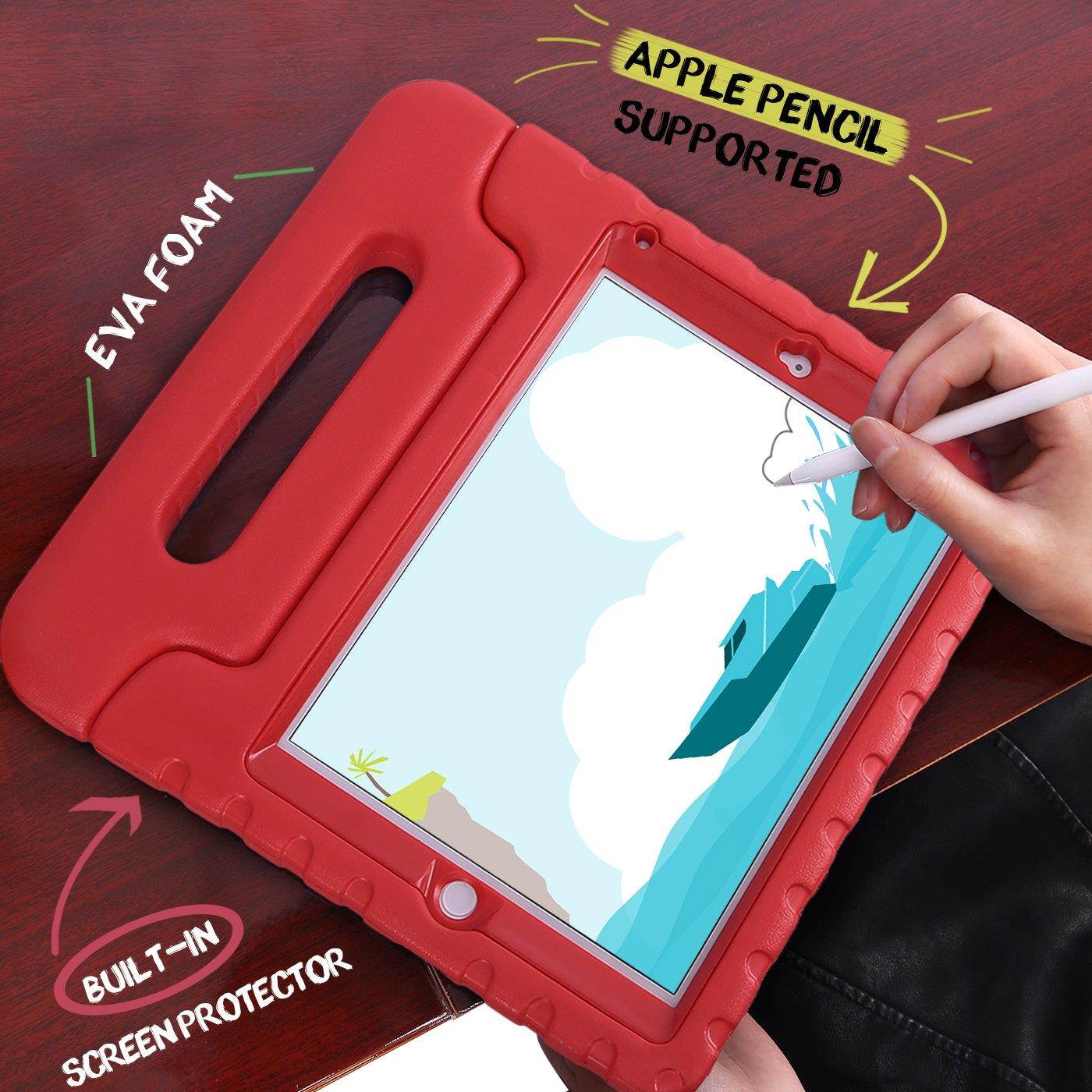 HDE Case for iPad 9.7-inch 2018 / 2017 Kids Shockproof Bumper Hard Cover Handle Stand with Built in Screen Protector for New Apple Education iPad 9.7 Inch (6th Gen) / 5th Generation iPad 9.7 - Red