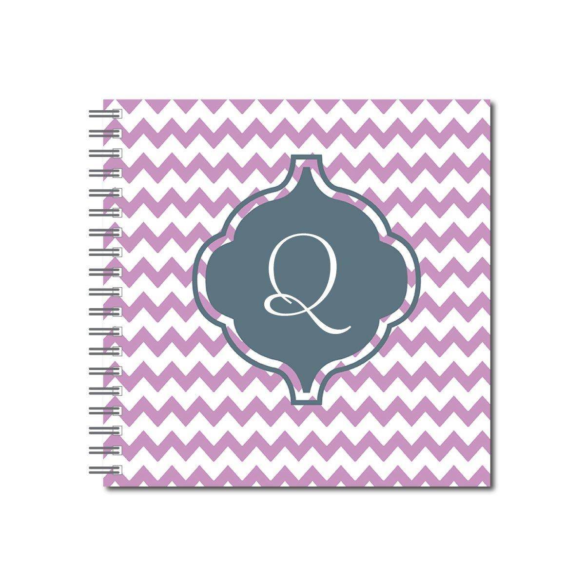 Purple Chevron Patterned Feminine Monogram Spiral Notebook/Journal, 120 Wide Ruled or Checklist Pages, durable laminated cover, and wire-o spiral. 8.5x11 | 5.5x8.5 | 8.5x8.5 | Made in the USA