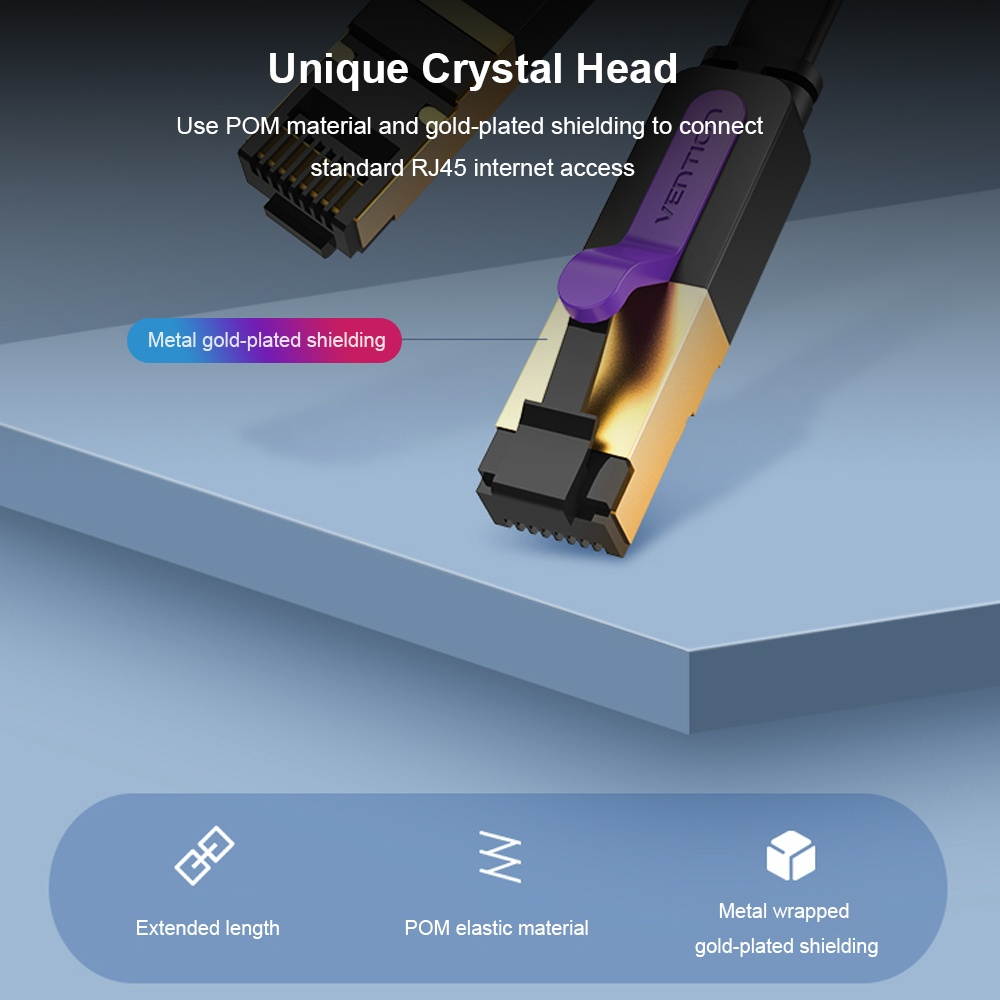 VENTION CAT 7 Network Extension Cable 10 Gigabit Fast Speed Flat Network Cable RJ45 LAN Cable for Home Business 5m Black