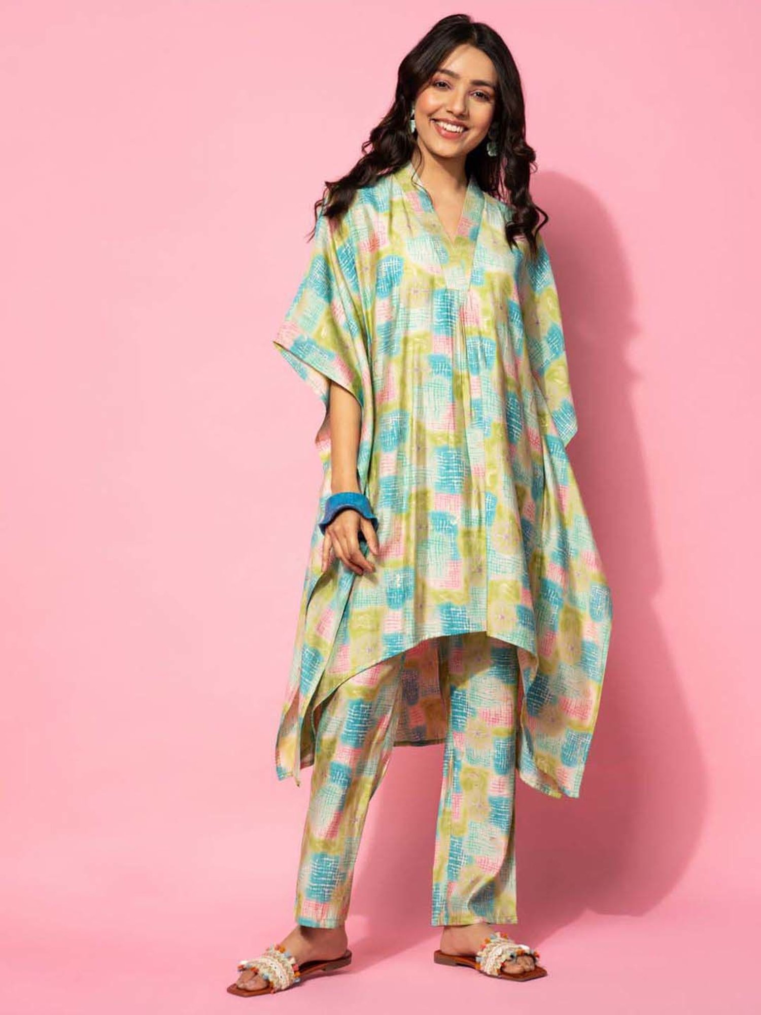 Libas Green Printed Silk Blend Co-Ords