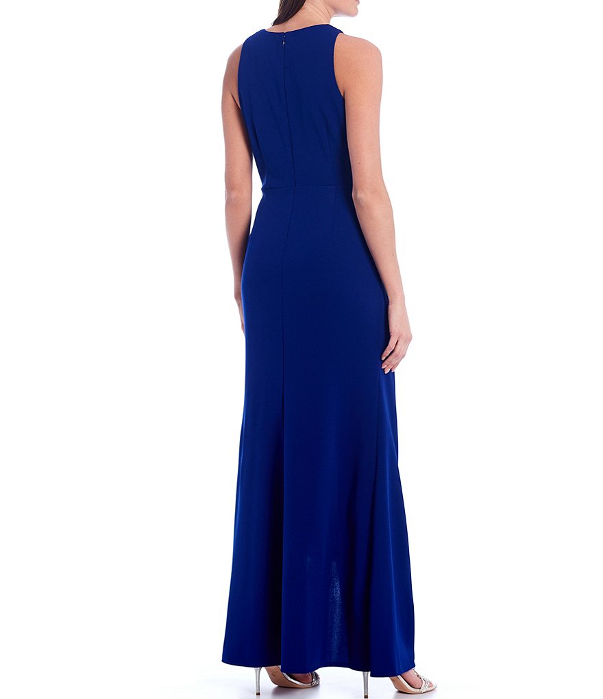 Ignite Evenings Sleeveless Embellished Side Ruffle Gown