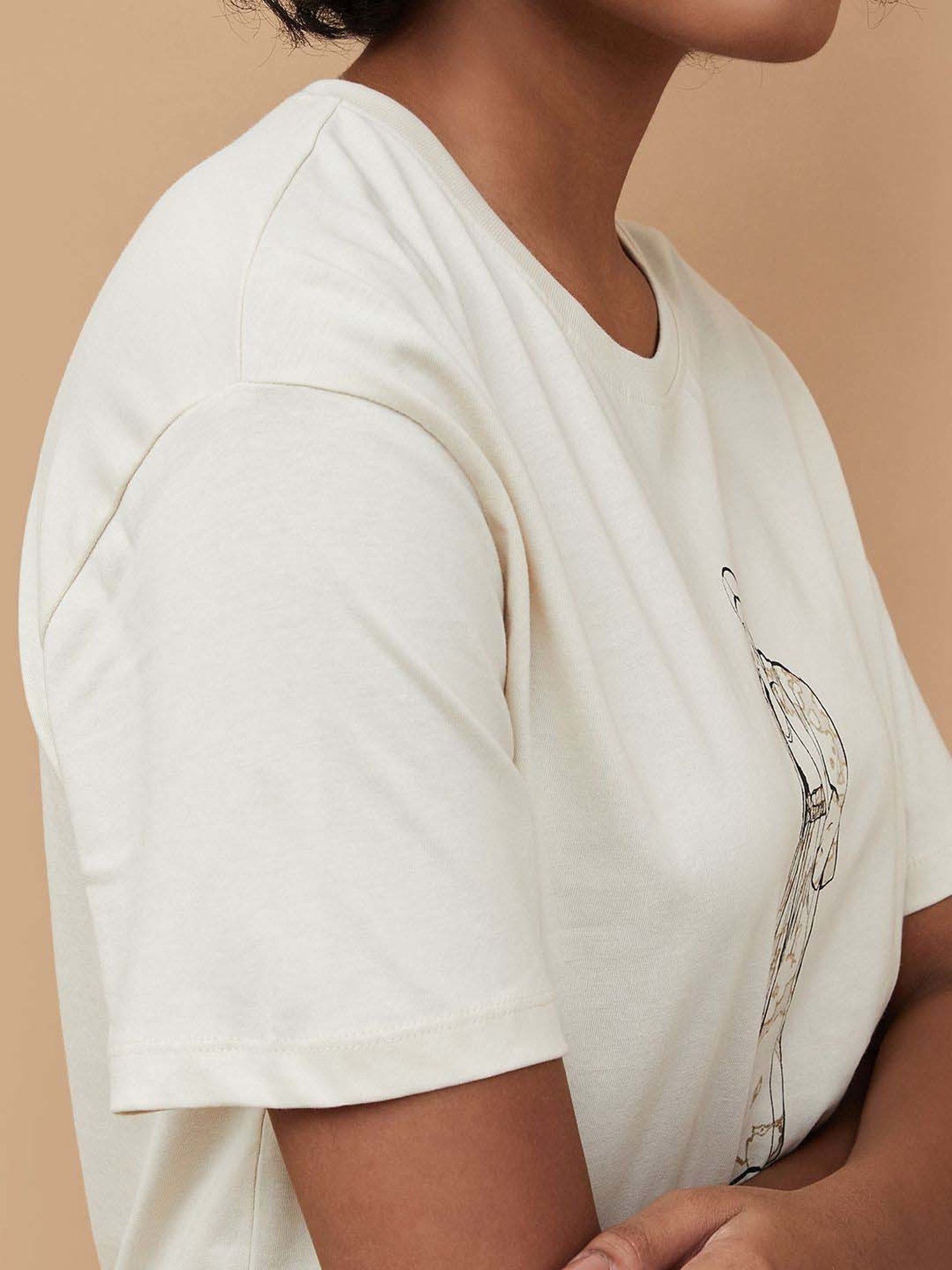 Fame Forever by Lifestyle Off-White Cotton Printed T-Shirt